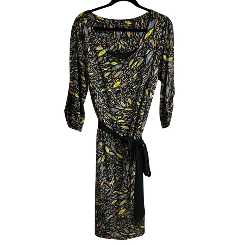 JETE Wrap Dress Black Peacock Retro Print Stretch Midi Dress Women’s Size 1X